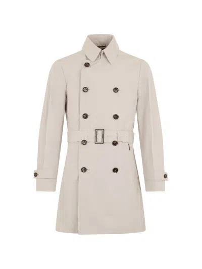 Moorer Double-breasted Buttoned Trench Coat In Neutral