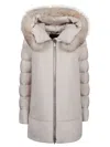 Moorer Padded Marble Jacket With Removable Fur Hood And Exquisite Finish In Brown