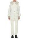 Moorer Long Quilted Coat Fur Hood In White