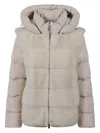 Moorer Down Jacket With Horizontal Mink Fur Bands And Removable Sleeves In Neutral