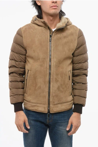 Moorer Down Maiori Jacket With Eco-suede And Shearling Details In Brown
