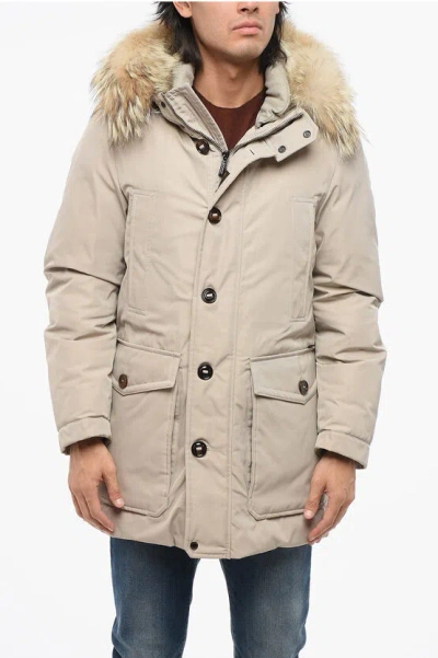 Moorer Down Padded Aristotele Parka Jacket With Fur Hood In Neutral