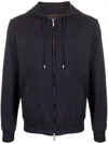 Moorer Drawstring Zip-up Hoodie In Blue