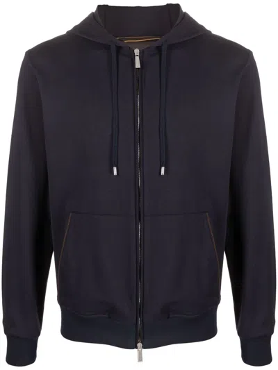 Moorer Drawstring Zip-up Hoodie In Blue
