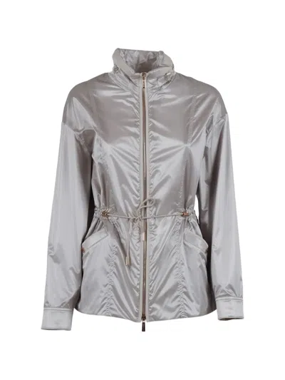 Moorer Drawstring Zipped Jacket In Gray