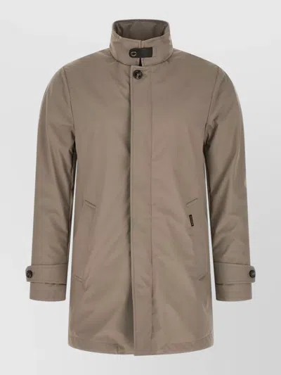 Moorer Duca High Collar Jacket Adjustable Cuffs In Brown