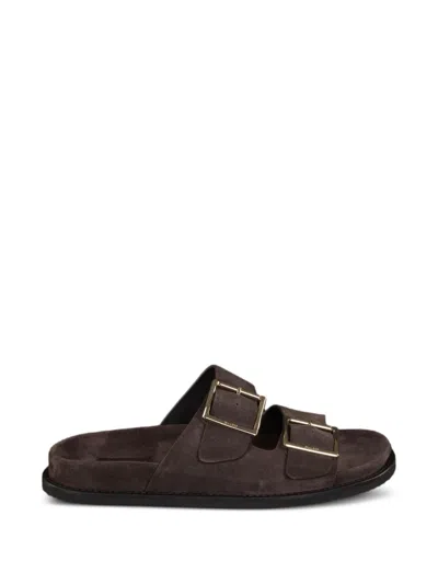 Moorer Duchamp-p5 Buckle Suede Sandals In Brown
