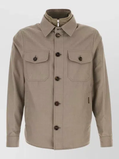 Moorer Dulac Jacquard Jacket Collared Long Sleeves In Neutral