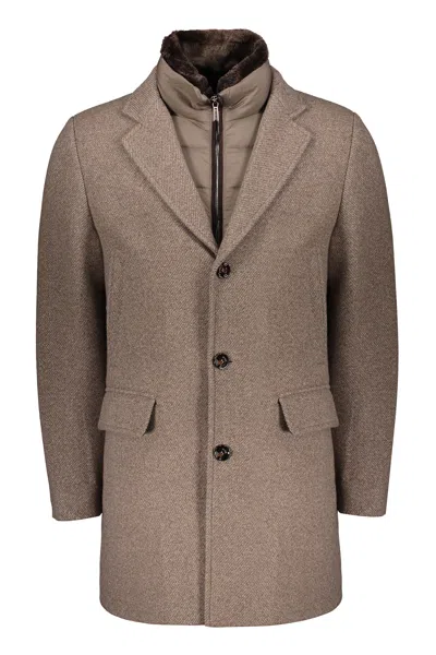 Moorer Elegant Beige Coat With Modern Collar In Brown