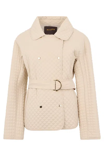 Moorer Elegant Beige Jacket With Belt At Waist In Neutral