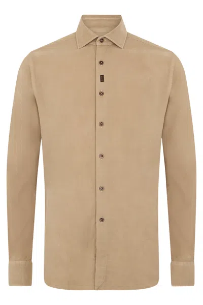 Moorer Elegant Beige Shirt With Traditional Collar In Brown
