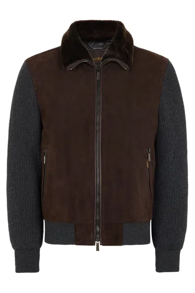 Moorer Elegant Brown Jacket With Gray Sleeves