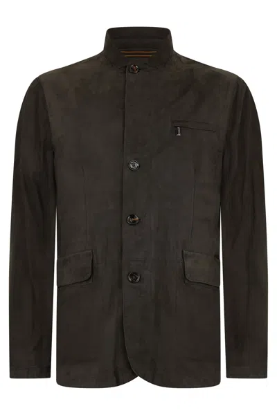 Moorer Elegant Dark Jacket With High Collar In Black