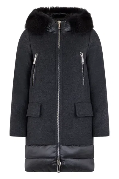 Moorer Elegant Gray Winter Coat With Fur