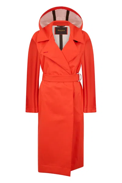 Moorer Elegant Long Red Trench Coat With Hood