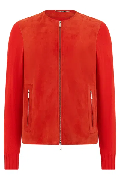 Moorer Elegant Red Jacket With Zip And Side Pockets.