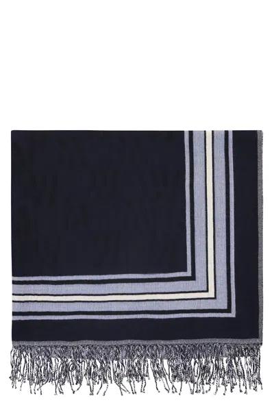 Moorer Elegant Scarf With Fringes In Blue