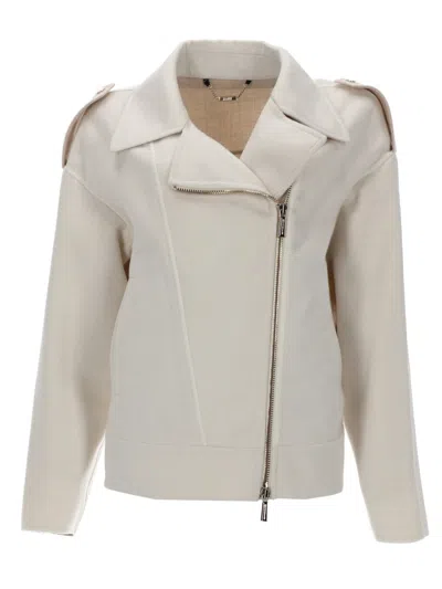 Moorer Coat Long Sleeves Notched Lapels Epaulettes In White