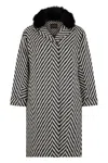 Moorer Zigzag-pattern Fur-collar Coat In Black
