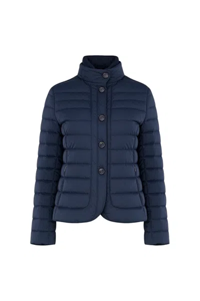 Moorer Eleneos Stand Collar Short Down Jacket Blu In Blue