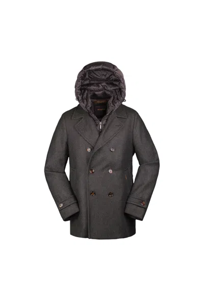 Moorer Eligio-hd Detachable Hood Peacoat Bosco In Brown