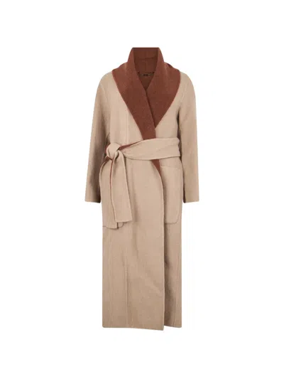 Moorer Ellesmere-p2 Belted Shawl-collar Coat In Multi