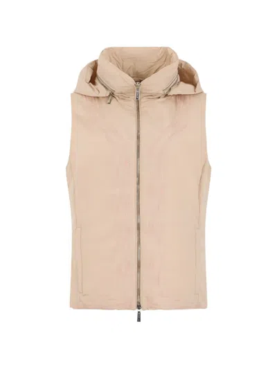 Moorer Embroidered Hooded Vest In Neutral