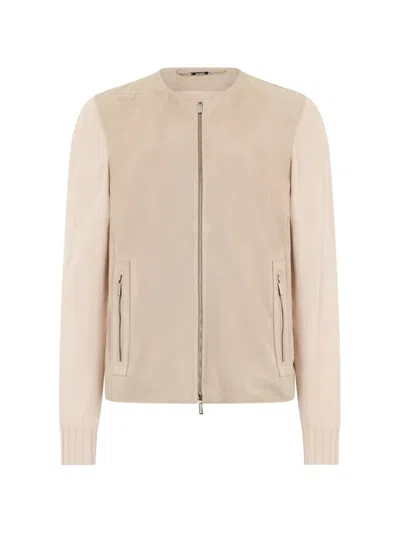 Moorer Erica Zip-up Cardigan In Neutral
