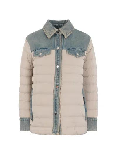 Moorer Esper-p Denim-panel Quilted Jacket In Neutral