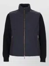 Moorer Navy Blue Solid Mock Collar Jacket In Blue