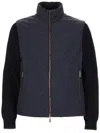 Moorer Navy Blue Solid Mock Collar Jacket In Blue