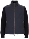 Moorer Navy Blue Solid Mock Collar Jacket In Blue