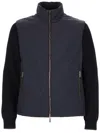 Moorer Navy Blue Solid Mock Collar Jacket In Blue