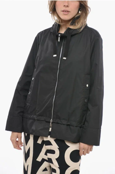 Moorer Extractable Hood Windbreaker Jacket In Black