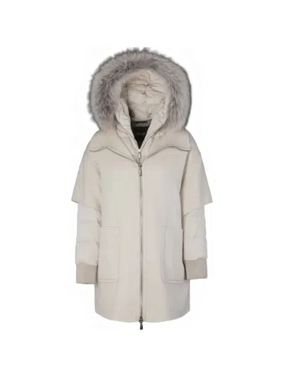Moorer Fabula-y Faux-fur Hooded Coat In Neutral