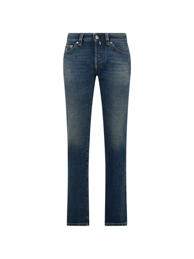 Moorer Faded Five-pocket Jeans In Blue