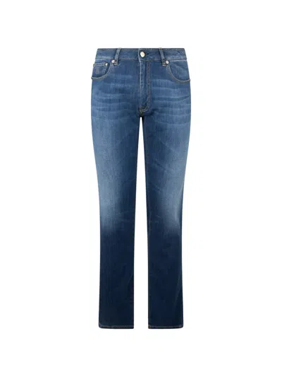 Moorer Faded Five-pocket Jeans In Blue