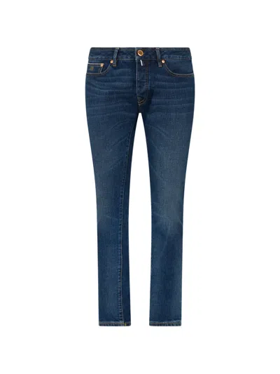 Moorer Faded Five-pocket Jeans In Blue