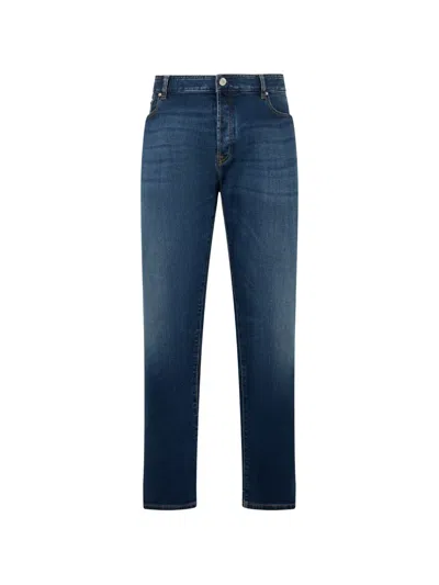Moorer Faded Five-pocket Jeans In Blue