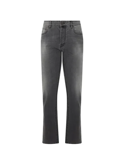 Moorer Faded Five-pocket Jeans In Gray