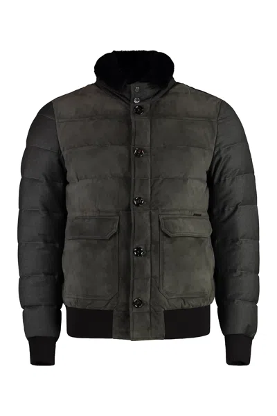 Moorer Detachable-collar Padded Bomber Jacket In Black