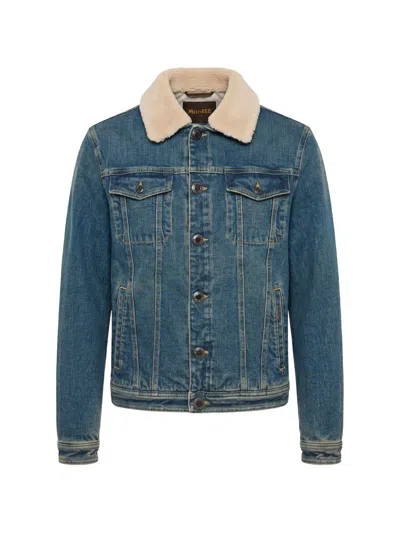Moorer Faux-fur Collar Denim Jacket In Multi
