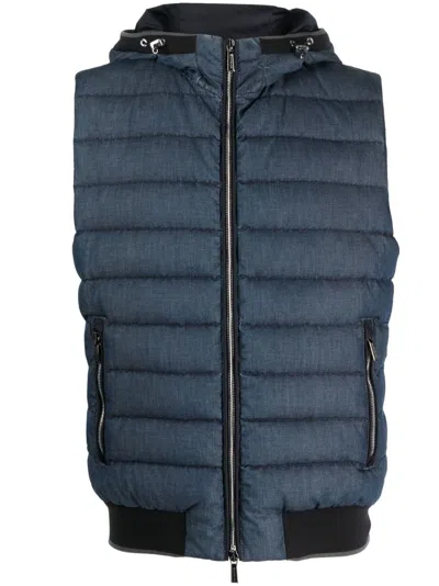 Moorer Feather-down Hooded Gilet In Blue