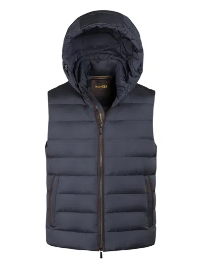 Moorer Febo-s3c Hooded Zip Vest In Blue
