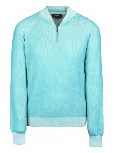 Moorer Fedro-sia Ribbed Zip-neck Sweater In Blue