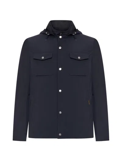 Moorer Fenzi Buttoned Hooded Jacket In Blue