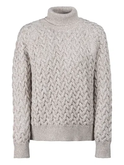 Moorer Fiames Cable-knit Roll-neck Sweater In Gray