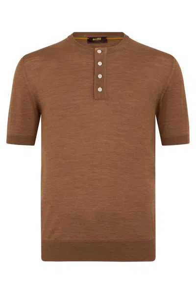 Moorer Fine Knit Sweater In Brown Color With Short Sleeves, Elegant And Versatile.