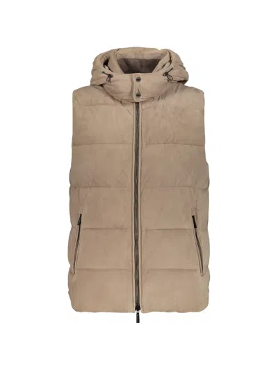 Moorer Fire-ur Padded Leather Gilet In Brown