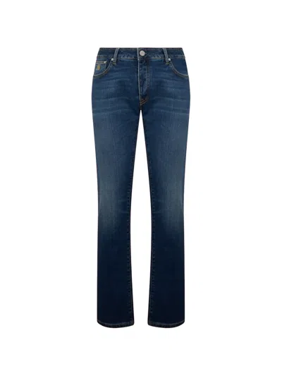 Moorer Five-pocket Faded Jeans In Blue
